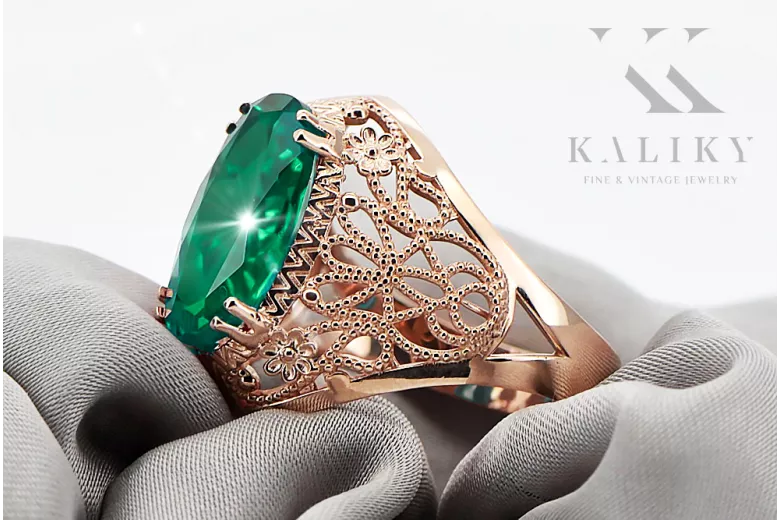 Ring Vintage Jewlery Emerald Original Vintage 14K Rose Gold vrc074r